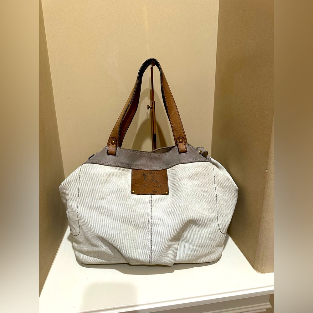 Burberry Gray and Tan Tote Bag with Classic Design